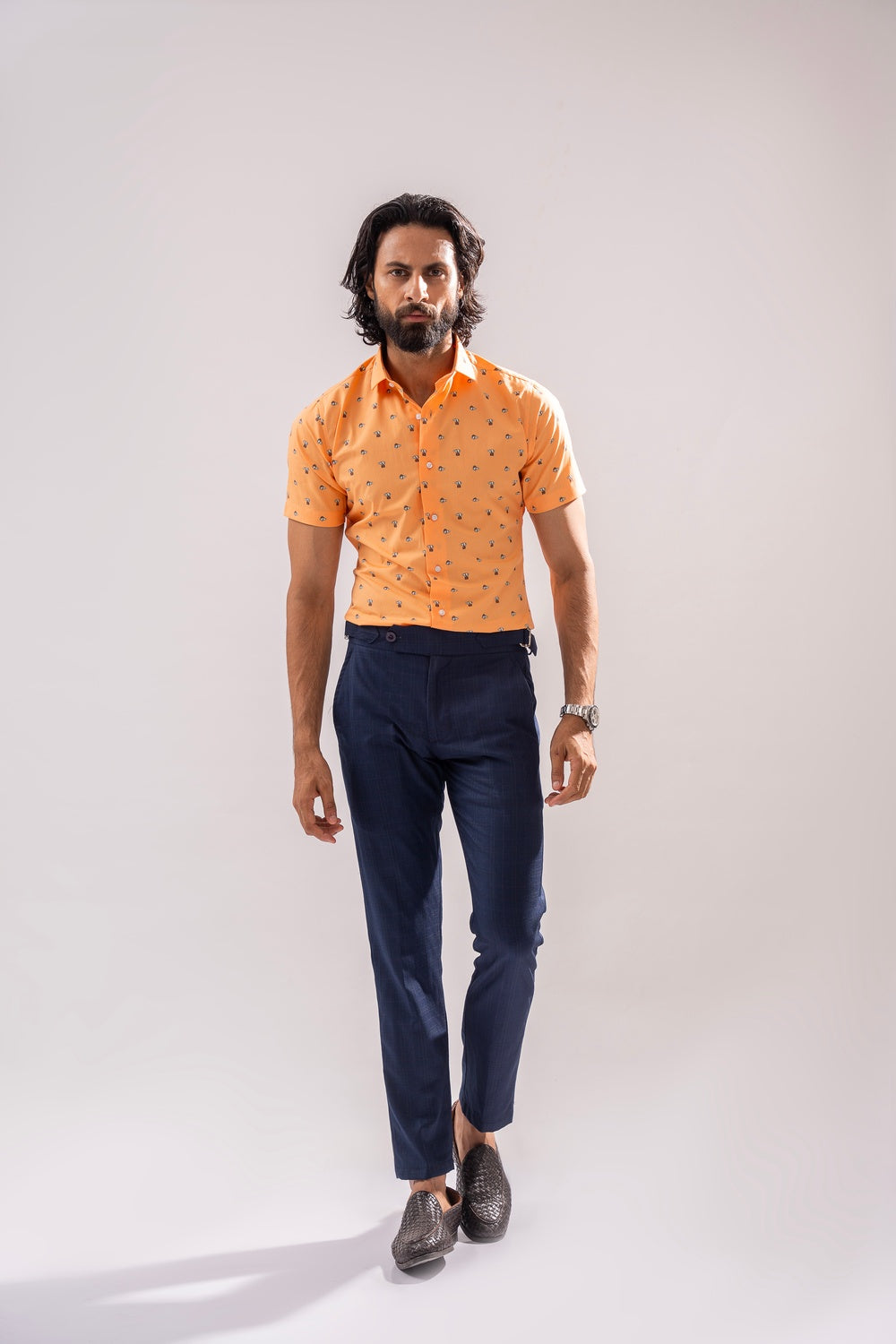 Printed Half Sleeves Shirt - Orange