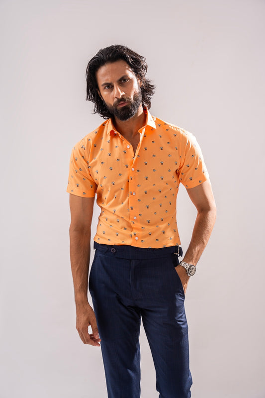 Printed Half Sleeves Shirt - Orange