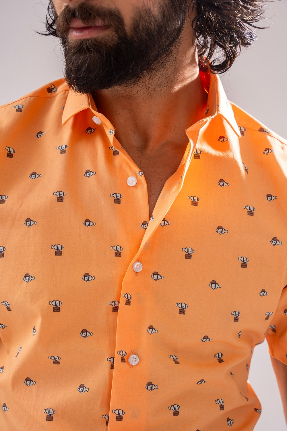 Printed Half Sleeves Shirt - Orange