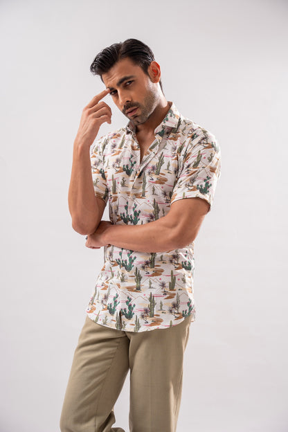 Printed Half Sleeves Shirt - Cream (PRHS-CREAM)